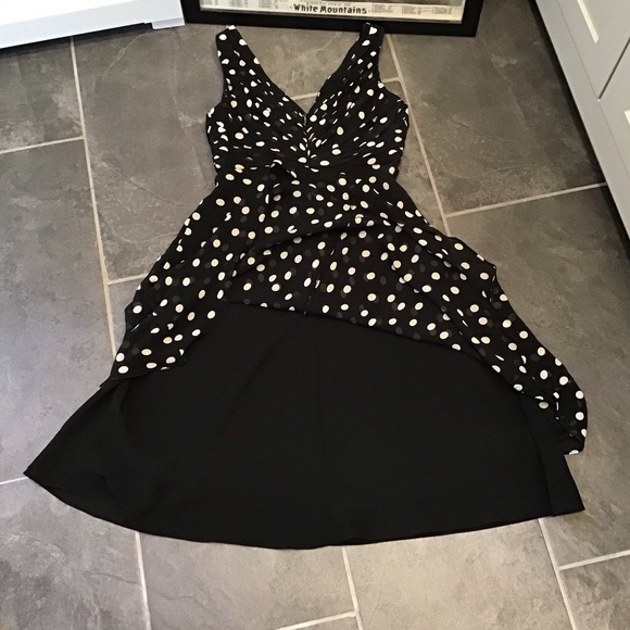 Adrianna Papell 100% Silk Dress Size 6 Black Polka Dot Sleeveless Chiffon Midi - Picture 13 of 16